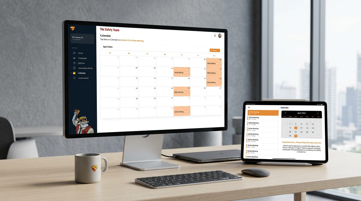 Safety Team Technologies compliance dashboard on laptop tablet and phone